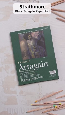 Strathmore 400 Series Artagain Pad, Coal Black Paper, Glue Bound, 9x12 inches, 24 Sheets - Artist Paper for for Adults and Students, Pastel & Charcoal