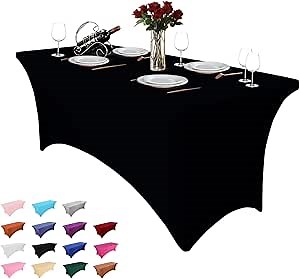 Heochy 1 Pc 6FT Table Cloth for Rectangle Table - Black Tablecloth Rectangular Fitted Stretch Spandex Covers 6 ft for Birthday, Cocktail, Wedding, Banquet Spring Outdoor Party