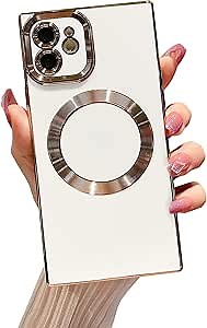 Owncase Magnetic for iPhone 12 Case, (Compatible with MagSafe) (Full Camera Lens Protection) (Reinforced Corners) Shockproof Soft TPU Electroplate Edge Bumper Case for Women, White