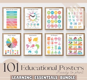 Set of 101 Educational Posters, Colourful Homeschool Learning Prints, Classroom Posters, Learning Posters, Alphabet, Digital Files - Etsy UK