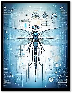 Artery8 Dragonfly Nanobot Robot Hybrid Secret Military Schematic Blueprint Futuristic Complex Arcane Manuscript Gift For Him Man Cave Art Print Framed Poster Wall Decor 12x16 inch