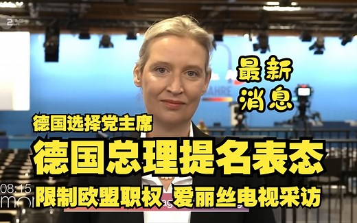 爱丽丝魏德尔 德国总理提名表态 限制欧盟职权 德国选择党领袖爱丽丝接受采访2023年7月28日