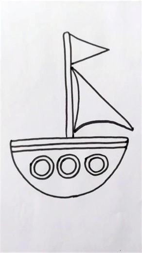 Easy Ship Drawing for Beginners | Simple Sailing Boat Drawing ⛵ | Drawing For Kids #shorts