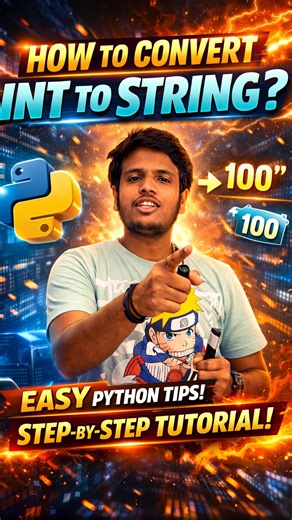 Bhanu Teja on Instagram: "Interview Question 3 💡 Convert int to string in Python in just ONE line 🔥 This trick is asked in Infosys, Capgemini & TCS interviews 👨‍💻 Save this reel for revision 📌 Follow for daily Python interview prep 🚀 #PythonForDataAnalyst #PythonInterview #LearnPython #DataAnalystLife #CodingTips python int to string python interview questions python basics for beginners data analyst python python tricks python reels coding reels interview prep infosys capgemini tcs python
