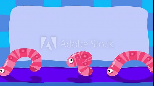 Cartoon character pink worm animals walking loop animation for titles. Baby insect good for fairy tales, illustration, etc... Seamless loop. Alpha channel for better cute title frame cutting.