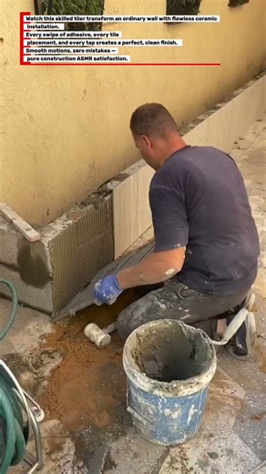 “Tile Master Works Like a ROBOT! Perfect Wall Finish—SO Satisfying! #tilingasmr #builder #viral”