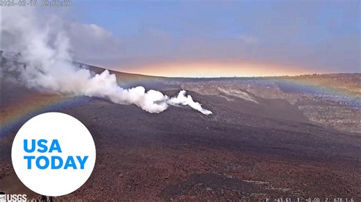 Rainbow arcs over Hawaii’s Kilauea volcano after eruption