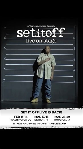 Je'Caryous Johnson on Instagram: "DC — WE’RE HERE!! 🔥🔥 This weekend we take over the Warner Theatre 📅 Feb 13–14 Next up… DETROIT 💥 📍 Music Hall 📅 March 13–15 Then we hit HOUSTON 🔥 📍 713 Music Hall 📅 March 28–29 This run is getting CRAZY… More cities loading ⏳ 🎟️ Lock in now 👉 SetItOffLive.com"