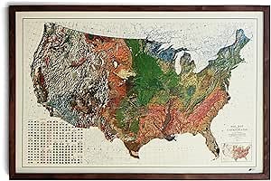 Muir Way Raised Relief Map of USA 1931 - True 3D Topographic Wall Map with Molded Terrain - Unframed, 38x25