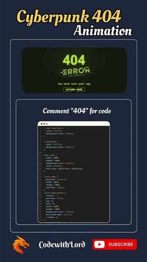 Cyberpunk 404 Animation — CSS Glitch 404 | CodewithLord