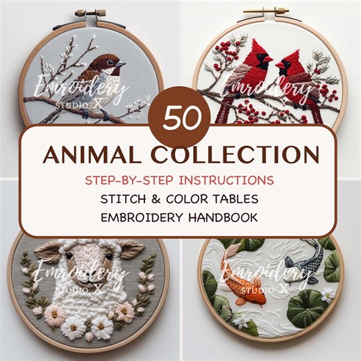 Animal Hand Embroidery Pattern Bundle – Step-by-step Instructions, Wildlife & Pet Design PDF - Etsy