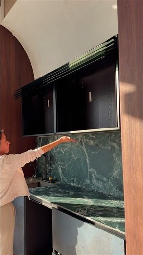 Smart Sensor Folding Glass Cabinet Door | Modern Luxury Kitchen Storage by VSME