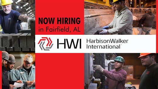 #Jobs | Harbison Walker International in #Fairfield, AL is seeking applicants for positions including: Manufacturing Production Technician (starting wage: $25.00/hr) Electrician (starting wage: $30.00/hr) Maintenance Technician (starting wage: $28.00/hr) Harbison Walker International produces refractories — natural ceramic materials engineered with precision technology. Our products make manufacturing possible for countless items, from bridges, buildings, and windows, to clothing, chemicals, and