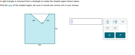 A right triangle is removed from a rectangle to create the shad... | Filo