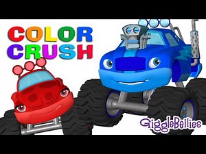 Monster Trucks Crush Colors | Monster Trucks for Kids- 1 HOUR | GiggleBellies