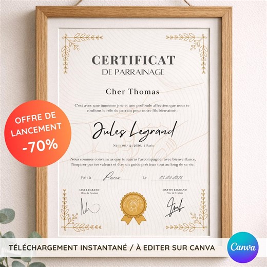 Personalized Digital Sponsorship Certificate for Baptism - Etsy