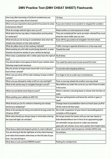 DMV Practice Test DMV CHEAT SHEET Flashcards video