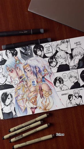 Tokyo ghoul Kaneki and touka pendrawing❤️ #pendrawing #art #tokyoghouledits #kaneki #shorts