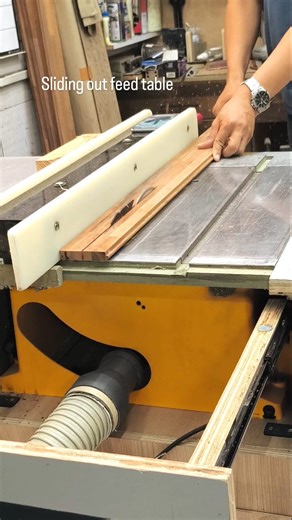 plywoodworking on Instagram: "Sliding out feed table, saving space and working safely cutting long pieces of wood using a table saw. #woodworking #diy #tips #plywoodworking"