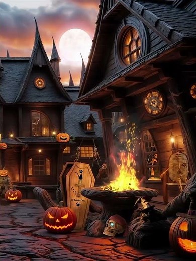 Cozy Haunted Village Haloween Ambience 🎃 #halloweenambience #cozynights #halloween