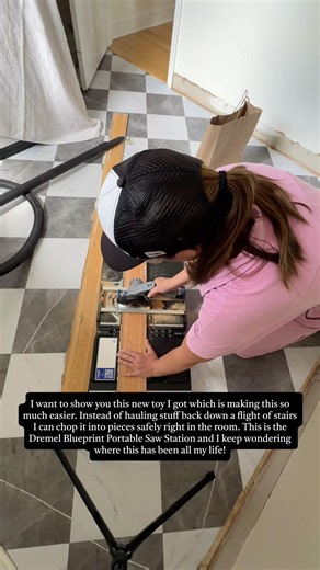Using the Dremel portable saw station to cut up old baseboards on the spot! #diy #shorts #tooltips