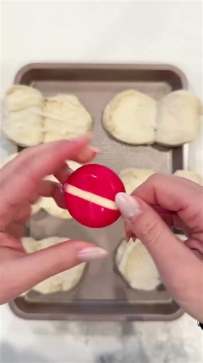 Made these garlic cheese pockets with some Babybel cheese and Pillsbury biscuits