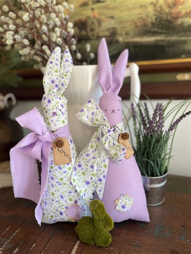 Lavender Bunny, Primitive Easter Bunny Decor, Farmhouse Bunny Decor, French Country Rabbit Shelf Sitter, Purple Bunny, Primitive Bunny Doll - Etsy