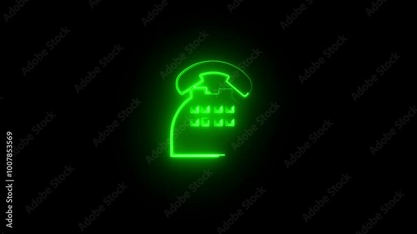 Telephone icon. Phone ring sign on black background. handset icon animation.Neon telephone Incoming call ring icon with black background Screen.