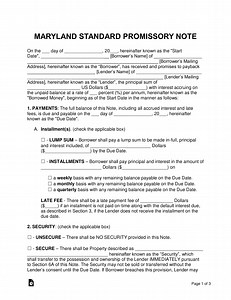 Maryland Promissory Note Template