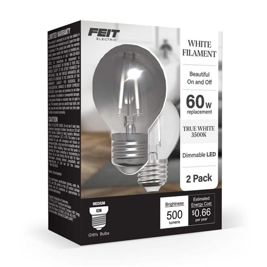 Reviews for Feit Electric 60-Watt Equivalent G16.5 Globe Dimmable White Filament Clear E26 LED Vintage Edison LIght Bulb, True White 3500K 2-Pack | Pg 5 - The Home Depot