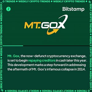 Here are the top 3 #CryptoTrends from this week:  A #Bitcoin user mistakenly initiated a transfer, paying 83.6 $BTC ($3.1m) in a single transaction  In an email, Mt. Gox's trustee confirms the defunct exchange will start cash repayments this year  Lugano, southern Switzerland's economic hub, integrates Polygon PoS into MyLugano for crypto payments | Bitstamp | Facebook