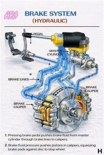 Hydraulic Brake working mechanism ||⚙️|| How does a brake works? #viral #science #brake #hydraulic