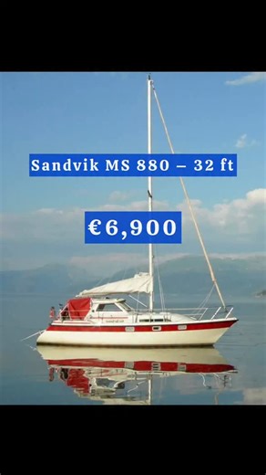 Sandvik MS 880 – 32 ft (≈ 9.75 m) Classic and project sailboat with good gear and recent maintenance — a great affordable option for cruising starters. Price 80,000 NOK (~€6,900). ￼ Key Specs • Length 32 ft (≈ 9.75 m) • Year 1985 • Type Sailboat/Motorsailer • Engine Yanmar 3GMD diesel, 20 hp (included) • Fuel Diesel • Hull Fibreglass • Berths ~6 • Seats 6 • Draft 1.80 m • Beam 2.30 m • Weight ~4,500 kg • Location Haugesund, Norway ￼ Recent Maintenance & Condition • New batteries (2×110 Ah) • Ful