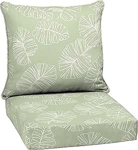 Arden Outdoor Deep Seat Cushion Set, 24 in x 24 in, Weather-Proof, Rain-Proof, Fade Resistant Patio Cushion for Chair, Sofa, and Couch Coastal Green Leaf