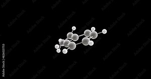 Styrene molecule, rotating 3D model of monomers, looped video on a black background
