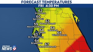 Watch the temperatures drop this afternoon and then to the 40s overnight. | Spectrum Bay News 9 Weather