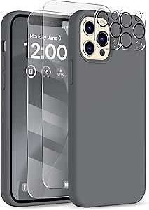 COFFKER for iPhone 12 Pro Max Case, [2X Camera Protector + 2X Screen Protector], Full-Body Silicone Shockproof Protective Cover, Microfiber Lining Phone Case for iPhone 12 Pro Max 6.7", Space Gray