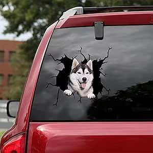 Funny Husky Car Sticker, 3D Vinyl Waterproof Dog Auto Decals11.8x11.8in, for Wall Laptop Car Window Truck Bumper Refrigerator Stickers