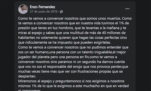 Selección argentina en Qatar 2022: la emotiva carta que Enzo Fernández le escribió a Messi cuando tenía 15 años