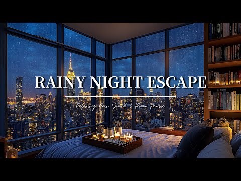 Relaxing Piano & Rain Sounds | Cozy New York Night View for Deep Sleep & Calm