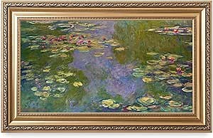 DECORARTS - Water Lilies Claude Monet Giclee Fine Art Print in Embossed Gold Frame. Framed Size: 36x22