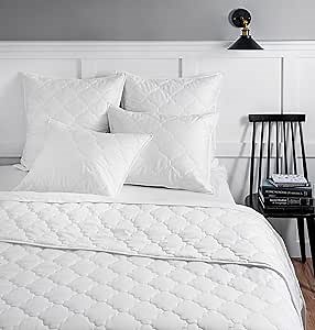 Martha Stewart Emerson White Queen Quilt Set - 3 Piece, 100% Egyptian Cotton Bedspread, Smooth, Silky Sateen Weave Reversible, Soft & Lightweight Quilt, 1 Summer Quilt, 2 Pillow Shams