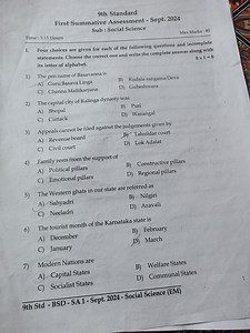 9th StandardFirst Summative Assessment - Sept. 2024Sub: Socia... | Filo