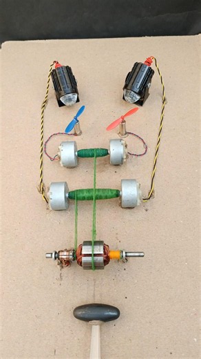 Turning 4 Mini Generators with an Armature | Drone Motor & LED Bulb Powered
