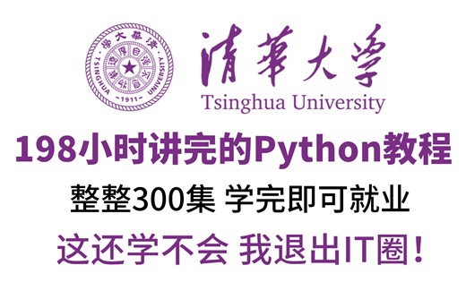 【2025版】清华大佬198小时讲完的0基础入门Python全套教程！整整300集，全程通俗易懂，学完即可就业！让你从零基础小白到Python编程开发大佬！