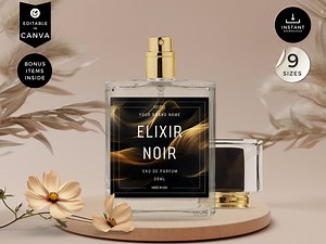 Editable Perfume Bottle Label, Custom Fragrance Canva Design, DIY Cologne Template, Luxury Perfume Sticker, Etiquette De Parfum, Black, CBB1 - Etsy