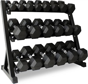 350 lbs Adjustable Dumbbell Set with Storage Rack, 10-50 lbs Each Pair, Rubber Coated Hex Free Weights for Home Gym, Non-Slip Grip & Floor Protection, Strength Training Equipment