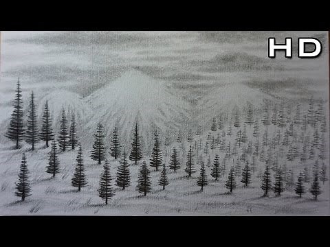Cómo Dibujar un Paisaje de Montañas y Nieve a Lápiz Paso a Paso
