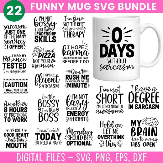 Funny Coffee Mug SVG Bundle: 22 Funny Designs (digital Download) - Etsy
