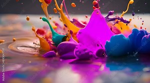 Colorfull paint drops, clor splash, drop Colorful ink in water on the floor, short video footage, Generative AI Stock Video